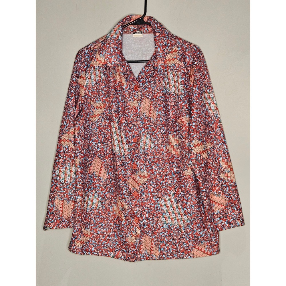 Vintage 70s NIKKI Floral Print Button Down Shirt Long Sleeve Retro Business